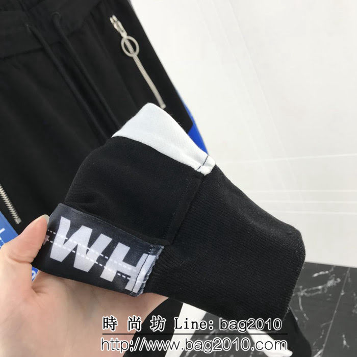 OFF-white 18SS秋冬織帶拼接 藍色漸變織帶 男款衛褲 ydi1240
